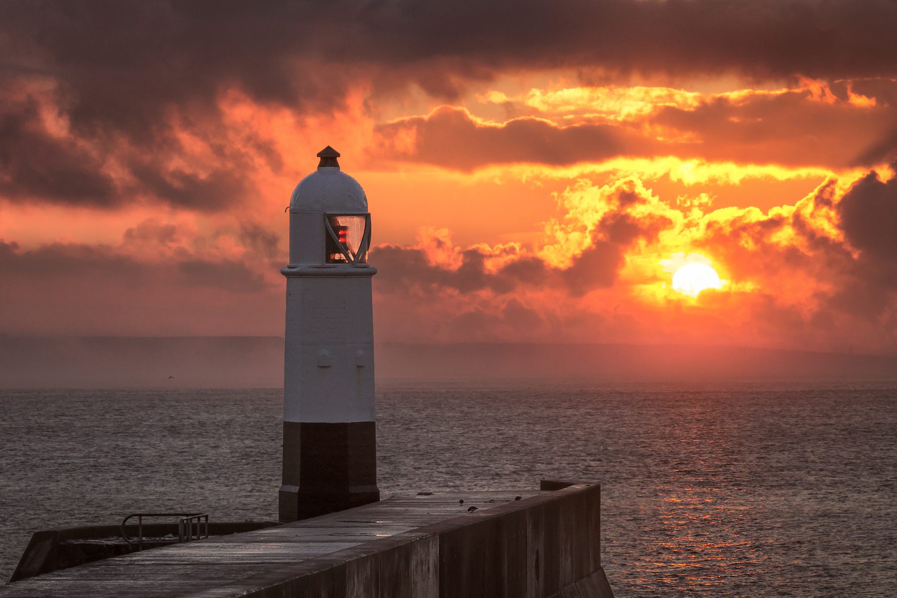 The lighthouse on Porthcawl breakwater at sunset