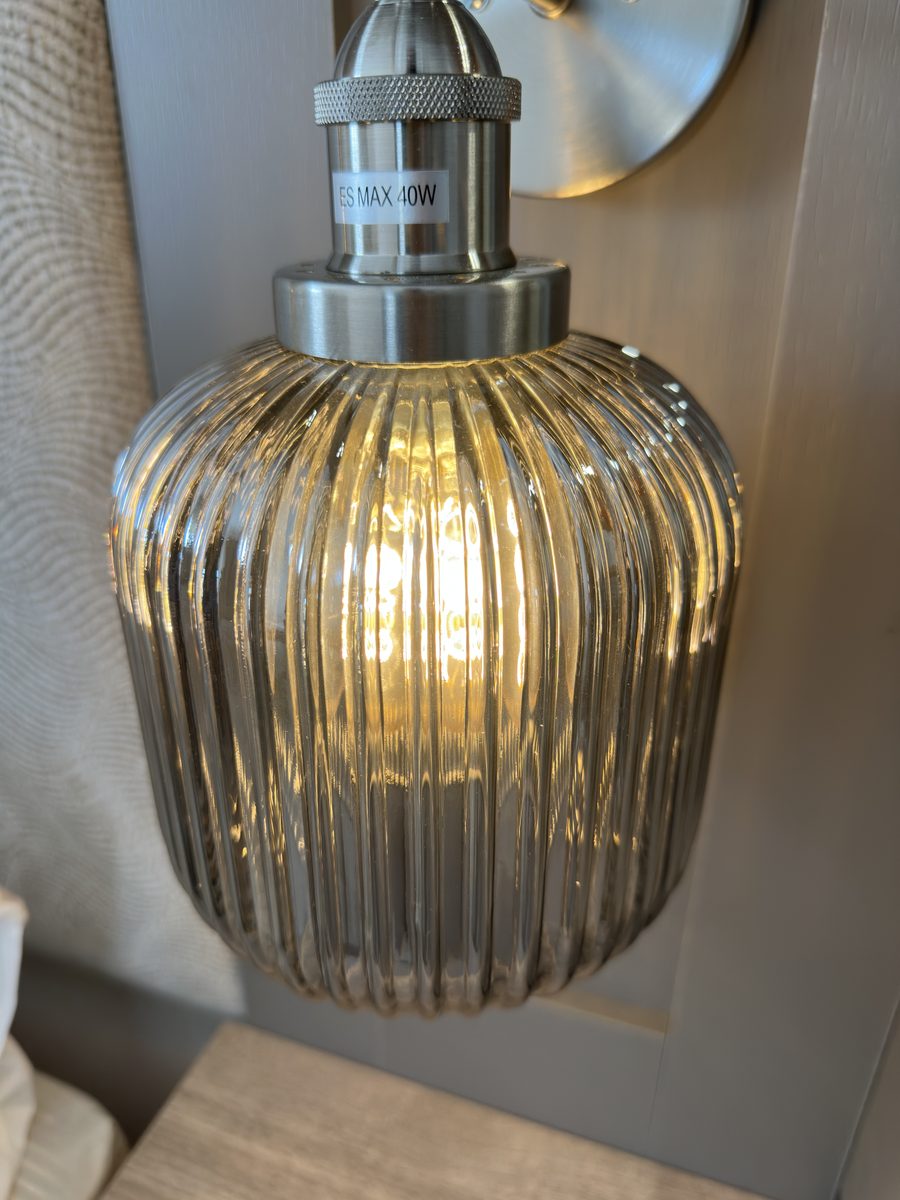 The Salisbury, a ribbed glass bedside lamp