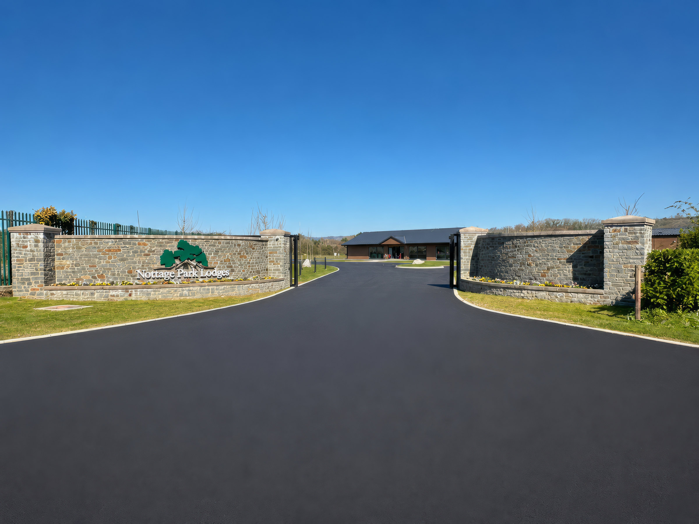 The gated entrance to Nottage Park Lodges from Moor Lane