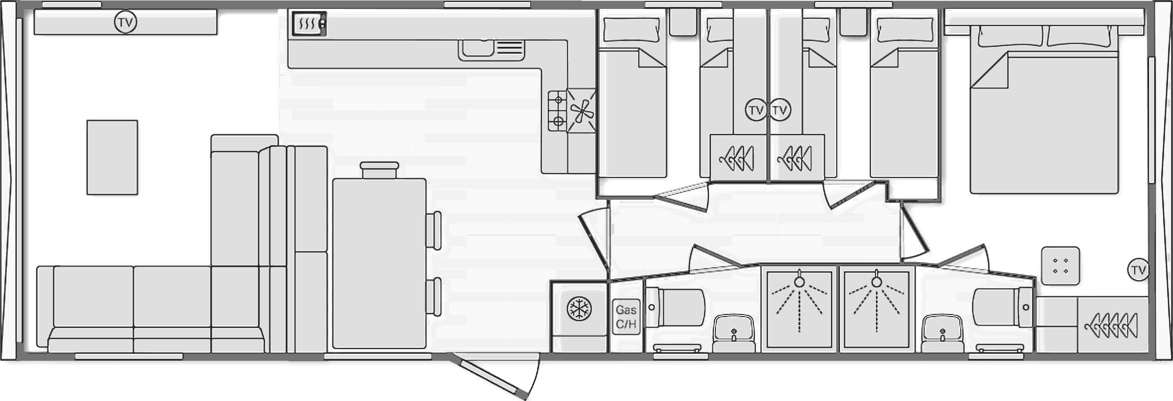 Floor plan of the Morlaix, forty by twelve, three bedrooms